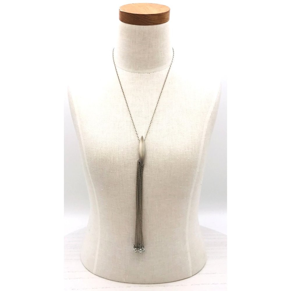 Necklace brushed silver tone with tassel by VTG  34" length